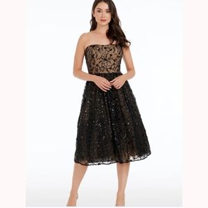 DRESS THE POPULATION ELISE EMBROIDERED SEQUINED TULLE FIT AND FLARE DRESS NWT M